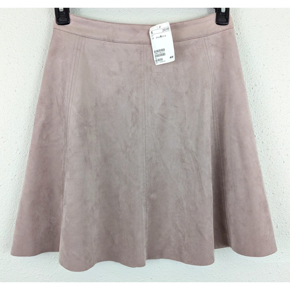 New H&M sz 8 Mini Skirt dusty rose pink suede like fabric soft short 1551 - Picture 1 of 3